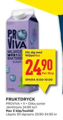 Willys FRUKTDRYCK, Medlemspris erbjuda