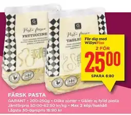 Willys FÄRSK PASTA, Medlemspris erbjuda