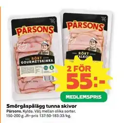 Coop Daglivs Smörgåspålägg tunna skivor, Medlemspris erbjuda