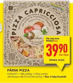 Willys FÄRSK PIZZA, Medlemspris erbjuda