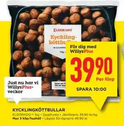 Willys KYCKLINGKÖTTBULLAR, Medlemspris erbjuda