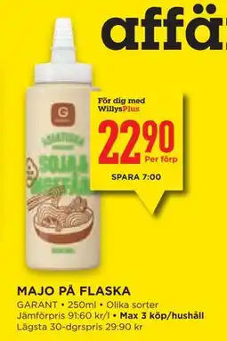 Willys Hemma MAJO PÅ FLASKA, Medlemspris erbjuda