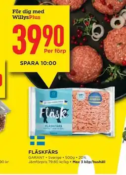 Willys Hemma FLÄSKFÄRS, Medlemspris erbjuda