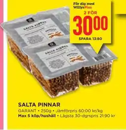 Willys Hemma SALTA PINNAR, Medlemspris erbjuda