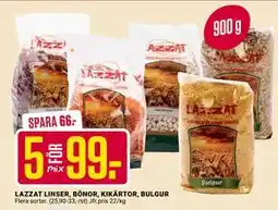ÖoB LAZZAT LINSER, BÖNOR, KIKÄRTOR, BULGUR erbjuda