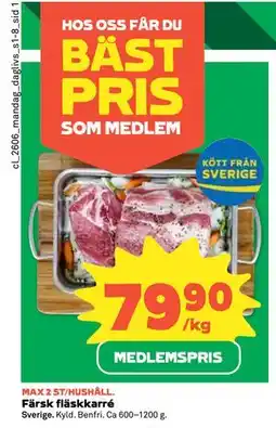 Coop Daglivs Färsk fläskkarré, Medlemspris erbjuda