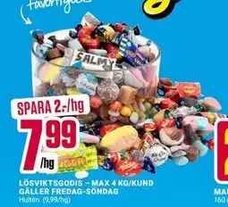 ÖoB LÖSVIKTSGODIS – MAX 4 KG/KUND GÄLLER FREDAG-SÖNDAG erbjuda