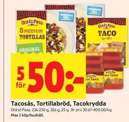 ICA Kvantum Tacosås, Tortillabröd, Tacokrydda erbjuda