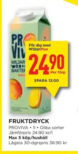 Willys FRUKTDRYCK erbjuda