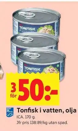 ICA Supermarket Tonfisk i vatten, olja erbjuda
