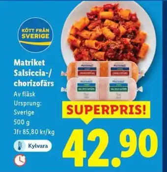 Lidl Matriket Salsiccia-/ chorizofärs erbjuda
