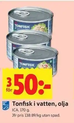 ICA Kvantum ICA Tonfisk i vatten, olja erbjuda