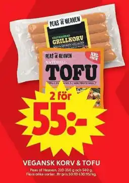ICA Maxi PEAS OF HEAVEN Vegansk korv & tofu erbjuda