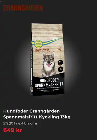 Hundfoder Granngården Spannmålsfritt Kyckling
