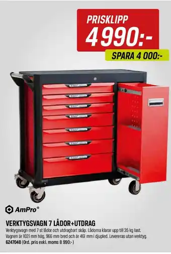 Verktygsvagn 7 lådor+utdrag