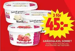 ICA Maxi Gräddglass, sorbet erbjuda