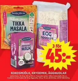 ICA Maxi Kokosmjölk, kryddmix, äggnudlar erbjuda