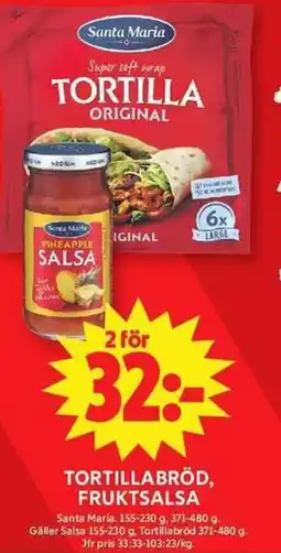 ICA Maxi Tortillabröd, fruktsalsa erbjuda