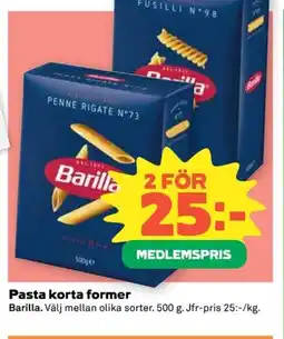Coop Barilla Pasta korta former erbjuda