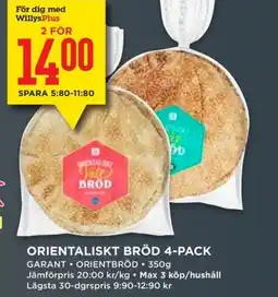 Willys GARANT Orientaliskt bröd 4-pack erbjuda
