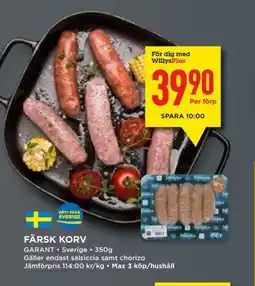 Willys GARANT Färsk korv erbjuda