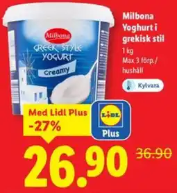Lidl Milbona Yoghurt i grekisk stil erbjuda