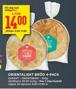 Willys ORIENTALISKT BRÖD 4-PACK, Medlemspris erbjuda
