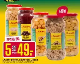 ÖoB LAZZAT BÖNOR, KIKÄRTOR, LINSER erbjuda