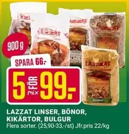 ÖoB LAZZAT LINSER, BÖNOR, KIKÄRTOR, BULGUR erbjuda