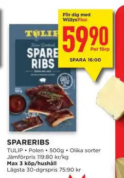 Willys Hemma SPARERIBS, Medlemspris erbjuda