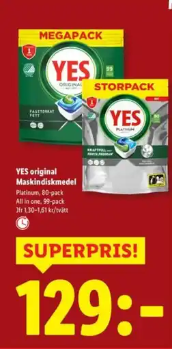 Lidl YES original Maskindiskmedel erbjuda