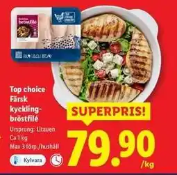 Lidl Top choice Färsk kycklingbröstfilé erbjuda