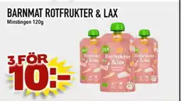 Din Mat Minstingen Barnmat rotfrukter & lax erbjuda
