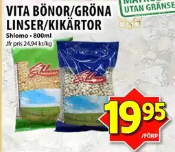 Matvärlden Tensta VITA BÖNOR/GRÖNA LINSER/KIKÄRTOR erbjuda