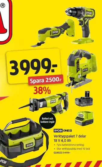 RYOBI ONE Verktygspaket 7 delar 18 V 4.0 Ah