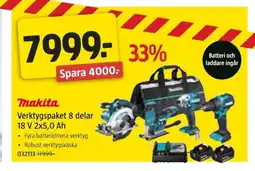 Jula Makita Verktygspaket 8 delar 18 V 2x5.0 Ah erbjuda
