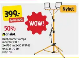 Jula Dubbel arbetslampa med stativ LED 2x4750 Im 2x50 W IP65 erbjuda