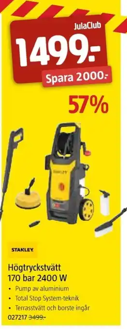 STANLEY Högtryckstvätt 170 bar 2400 W