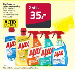 Fleggaard Ajax Spray el. Universalrengøring erbjuda