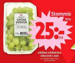 ICA Maxi Gröna kärnfria druvor i ask erbjuda