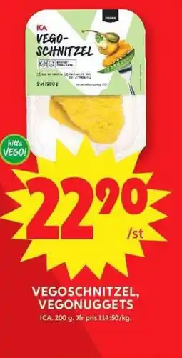 ICA Maxi Vegoschnitzel, vegonuggets erbjuda