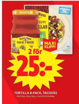 ICA Maxi Tortilla 8-pack, tacosås erbjuda