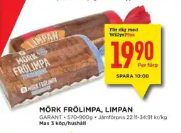 Willys GARANT Mörk frölimpa, limpan erbjuda