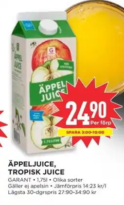 Willys GARANT Äppeljuice, tropisk juice erbjuda