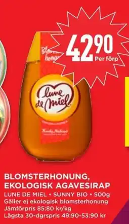 Willys LUNE DE MIEL Blomsterhonung, Ekologisk agavesirap erbjuda