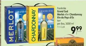 Grand Sud Merlot eller Chardonnay Vin de Pays d’Oc, EUR 9.99