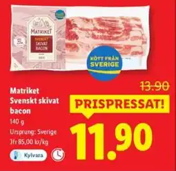 Lidl MATRIKET Svenskt skivat bacon erbjuda