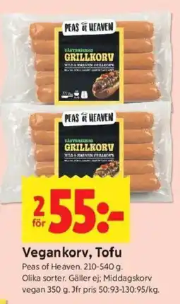 ICA Kvantum PEAS OF HEAVEN Vegan korv, tofu erbjuda