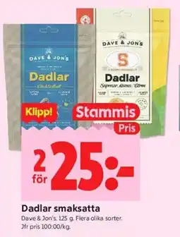 ICA Kvantum DAVE & JON'S Dadlar smaksatta erbjuda