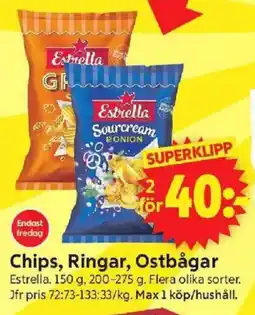 ICA Supermarket ESTRELLA Chips, ringar, ostbågar erbjuda